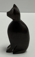 Wooden Cat Figurine Dark Wood Sitting Cat Sculpture