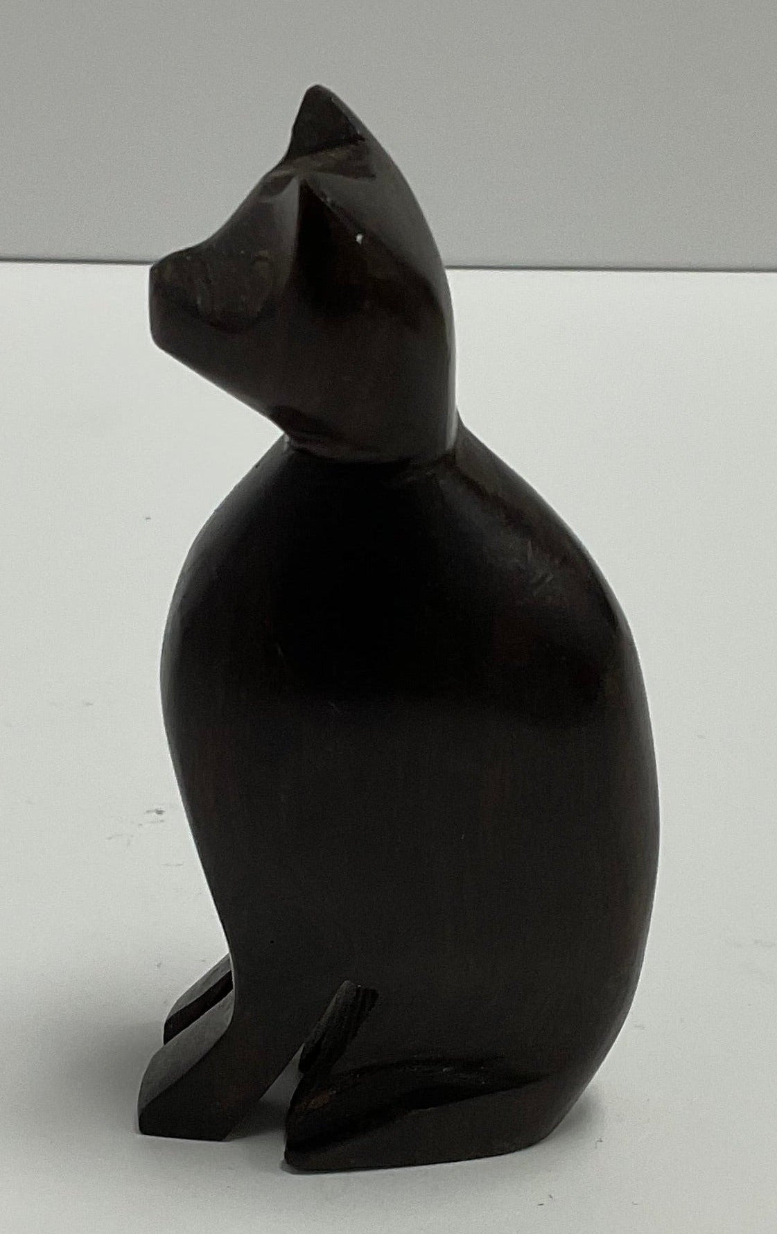 Wooden Cat Figurine Dark Wood Sitting Cat Sculpture