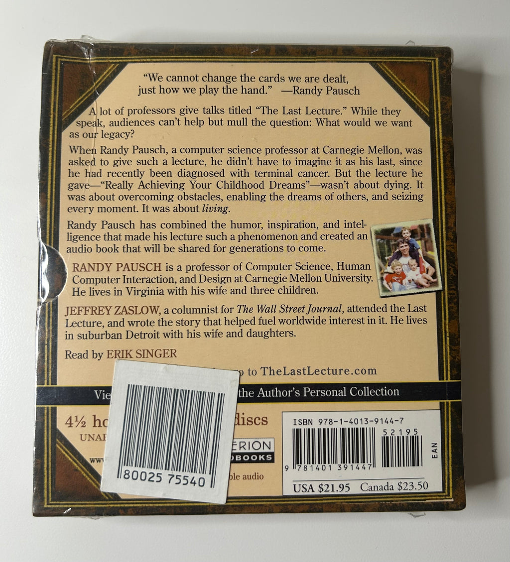 The Last Lecture by Randy Pausch Unabridged 4 CD Set