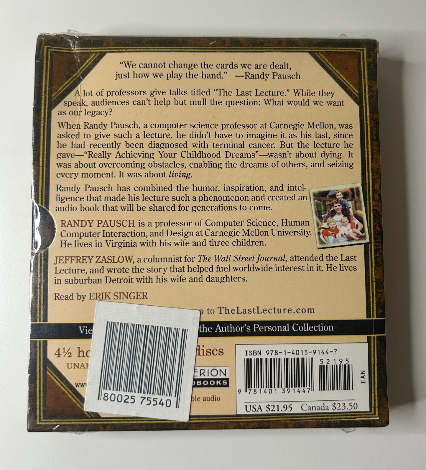 The Last Lecture by Randy Pausch Unabridged 4 CD Set