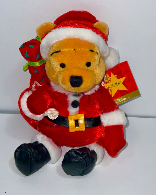Santa Claus Winnie the Pooh Bear & Friends Vintage Christmas Holiday Mini Beanbag Beanie Plush Disney Collectible