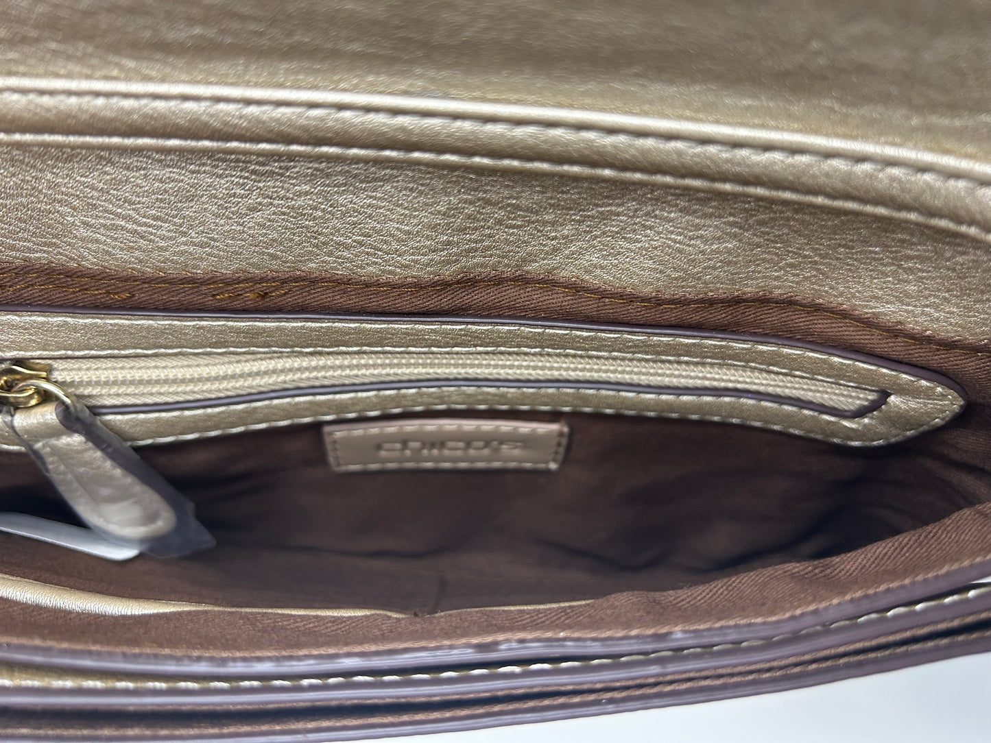 Chico’s Gold Shimmer Shaylee Clutch Handbag Purse Gold