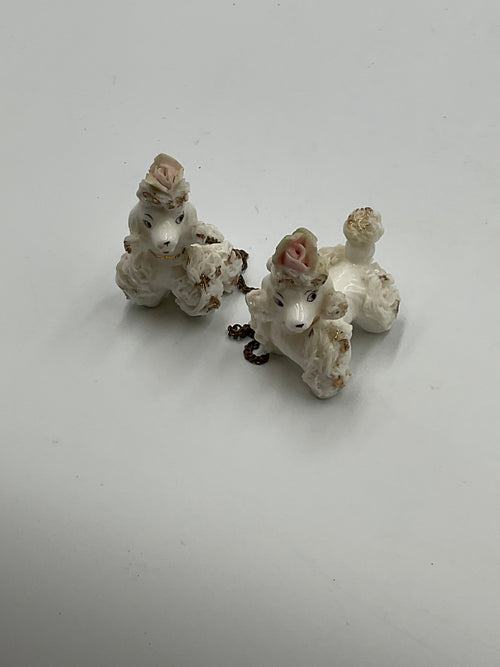Vintage Spaghetti Poodles Lefton Japan Miniature Pair Connected on Chain