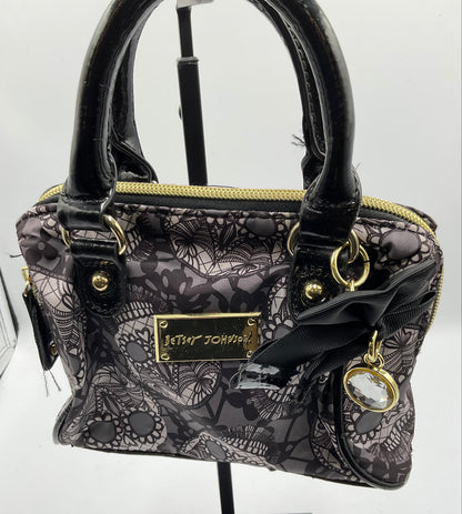 Betsey Johnson Sequin Skull Tote Handbag Bow Goldtone Hardware