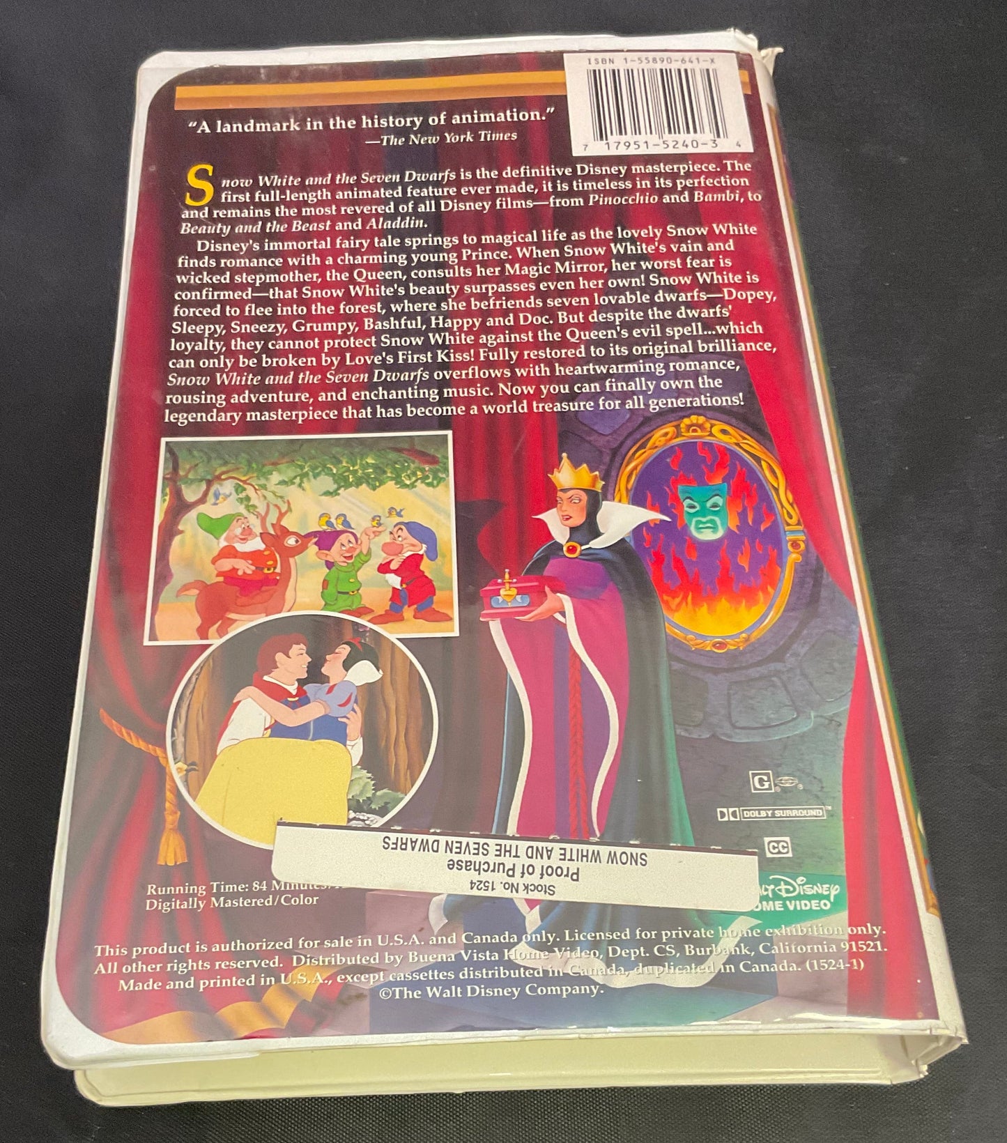 Walt Disney's Snow White and The Seven Dwarfs Masterpiece Collection VHS Tape