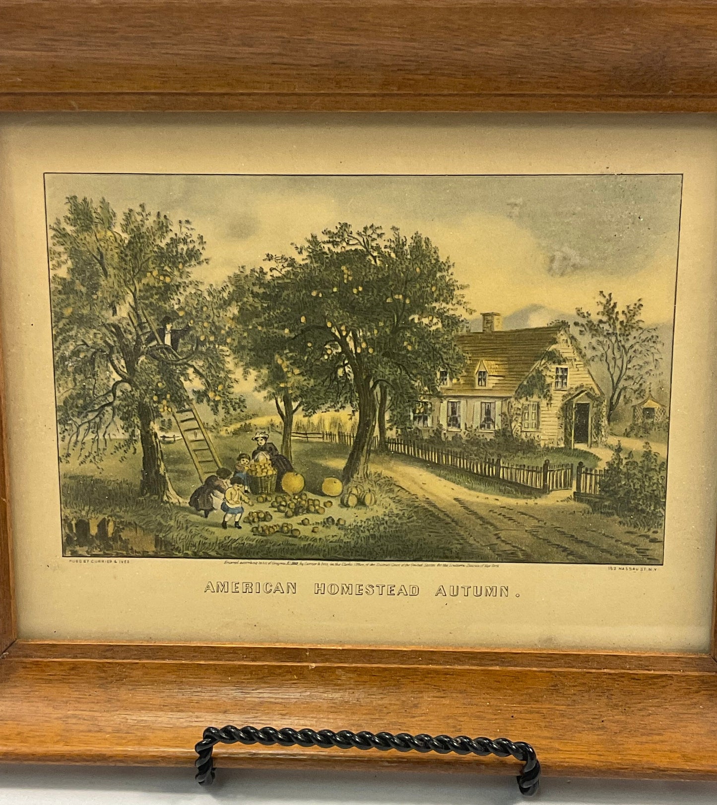 American Homestead Autumn in Wooden Frame Early Currier & Ives Reproduction 7 7/8" x 12 3/8"