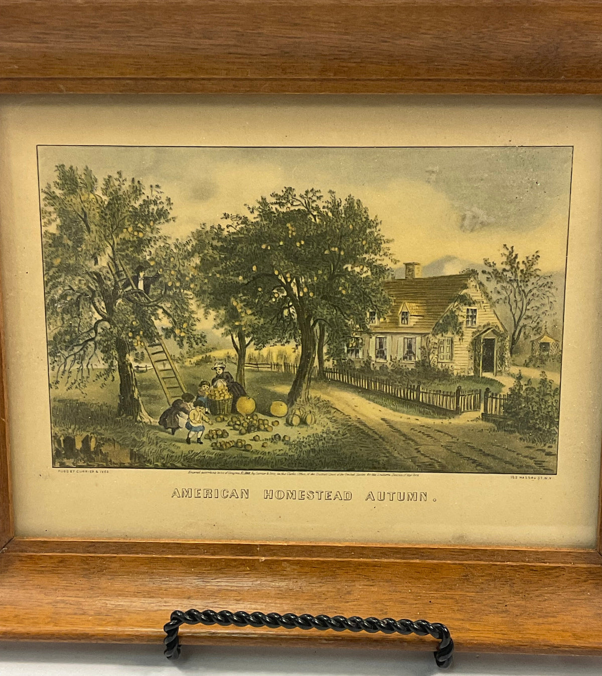 American Homestead Autumn in Wooden Frame Early Currier & Ives Reproduction 7 7/8" x 12 3/8"