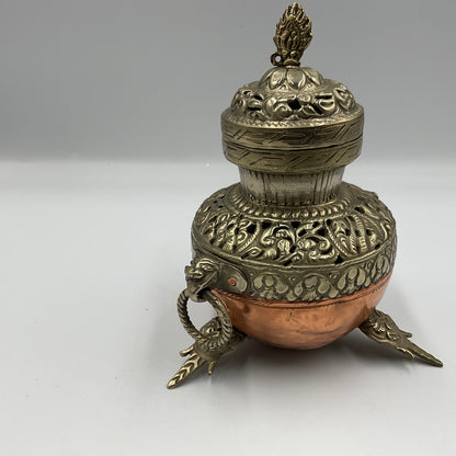 Vintage Footed Incense Burner with dragon style handles