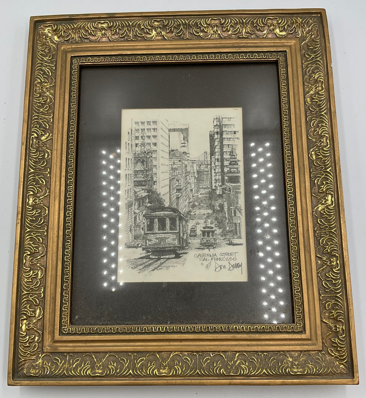 1977 Don Davey California Street San Ftancisco Signed Print Cable Car Framed