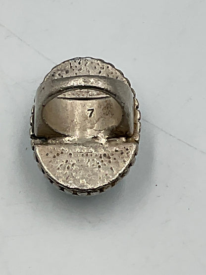 Vintage Southwestern Style Oval Turquoise Color Silver Toned Ring