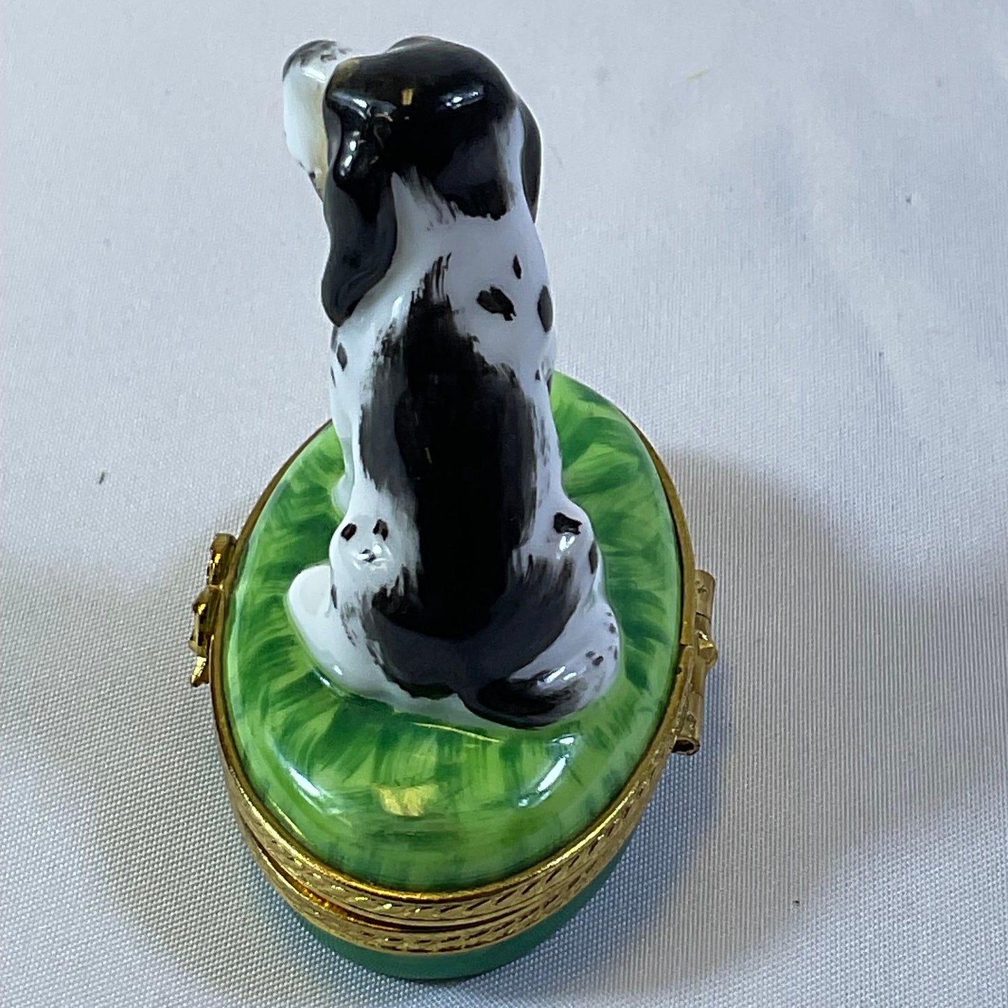 Peint Main Limoges France Authentic Vintage Collectible Hand Painted Porcelain Dog on Trinket Box