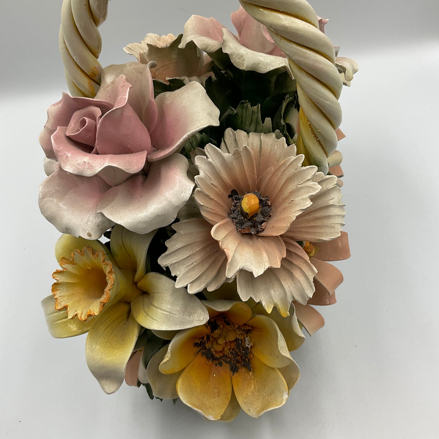 Italian Capodimonte Porcelain Flower Basket