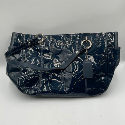 Coach Dark Teal Patent Leather Tote Silvertone Hardware Accents