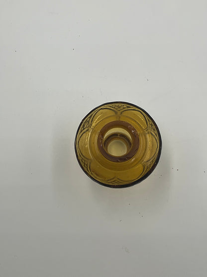 vintage amber pressed glass miniature oil lamp base and removable glass fuel reservoir