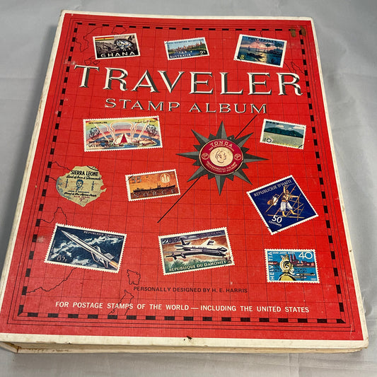 Traveler Stamp Album for International Postage Stamp Collectors Partially Full Incomplete