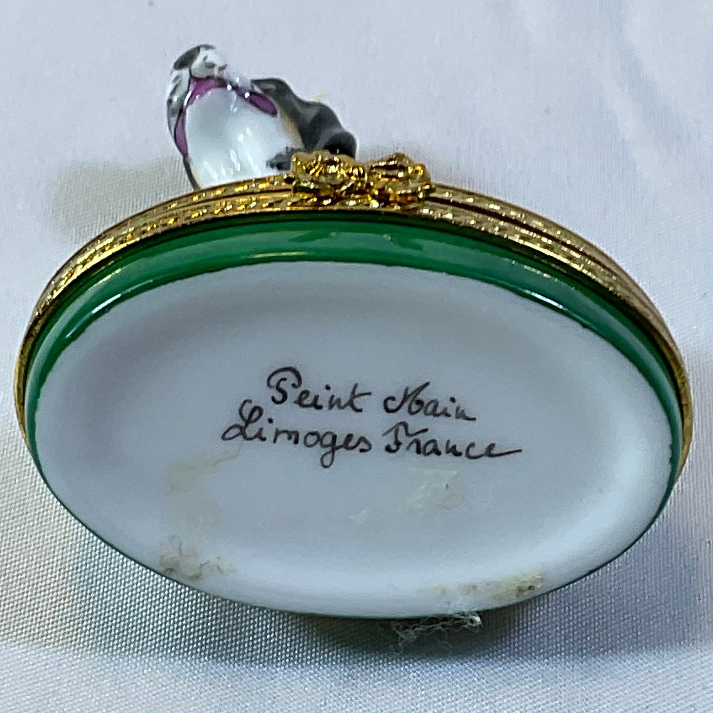 Peint Main Limoges France Authentic Vintage Collectible Hand Painted Porcelain Dog on Trinket Box