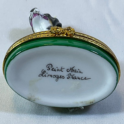 Peint Main Limoges France Authentic Vintage Collectible Hand Painted Porcelain Dog on Trinket Box