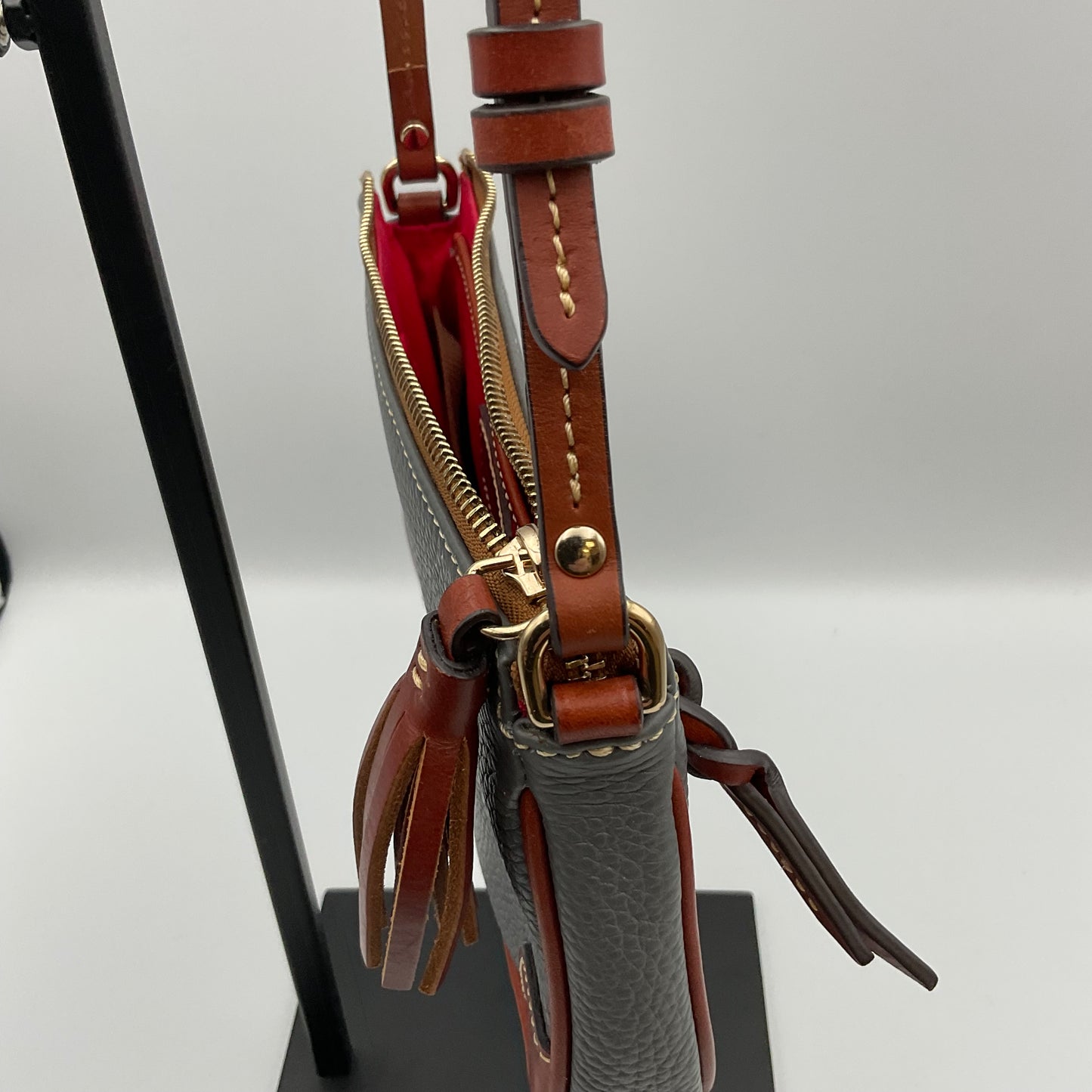 Dooney & Bourke Leather Crossbody Shoulder Bag Small Gray Brown Purse