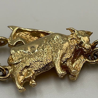 14K Gold Bull Charm Bracelet Jewelry 13.5g Grams