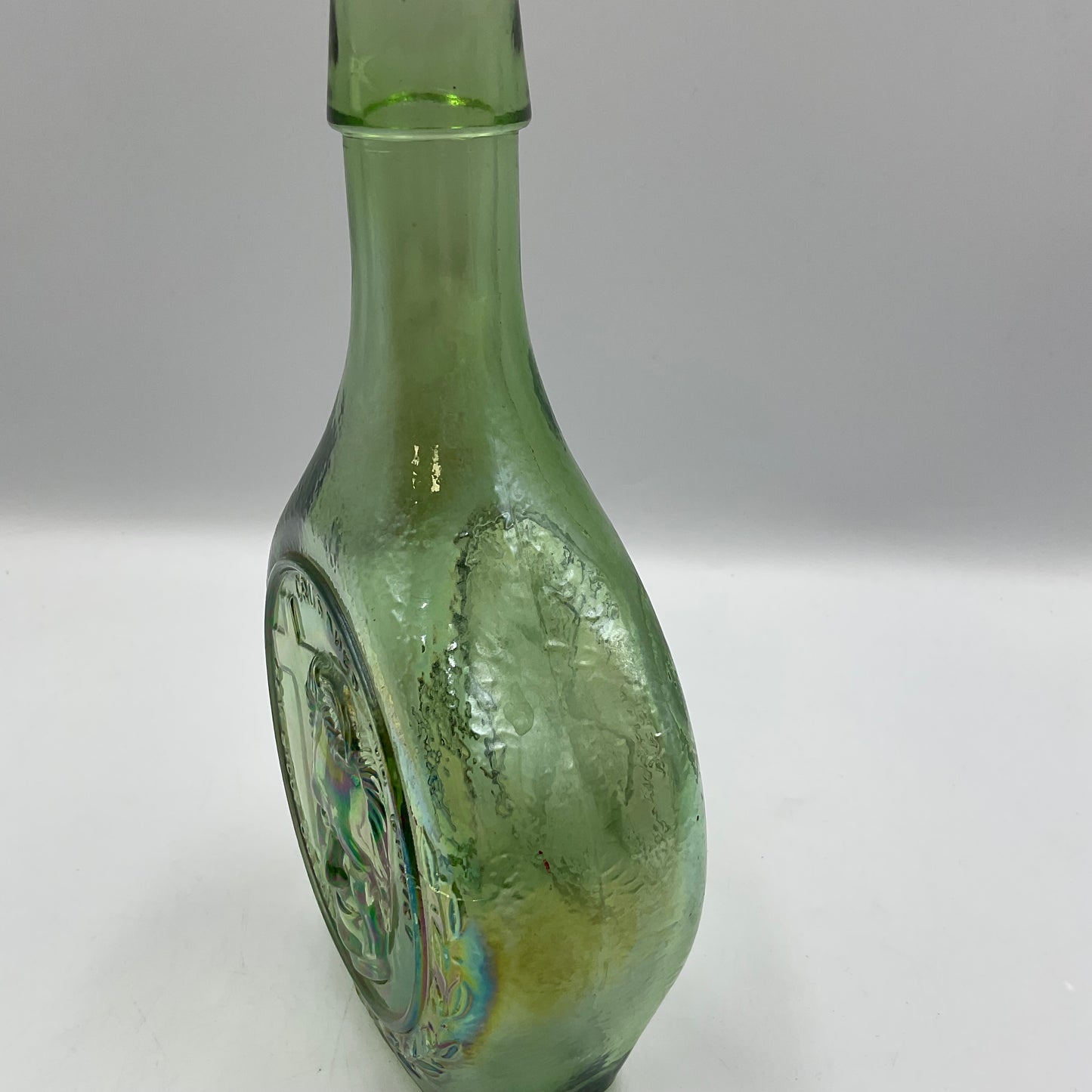 Vintage Wheaton Featuring Billy Graham Green Iridescent Carnival Glass Bottle