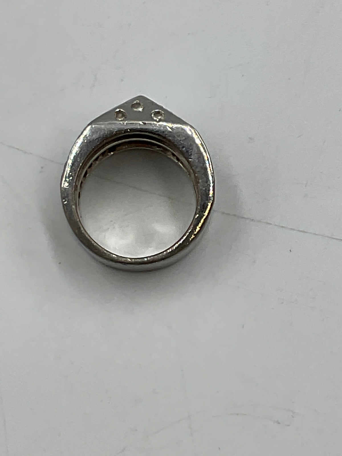 Silver Toned Wide Band Ring Geometric Criicross Clear Rhinestone Accents