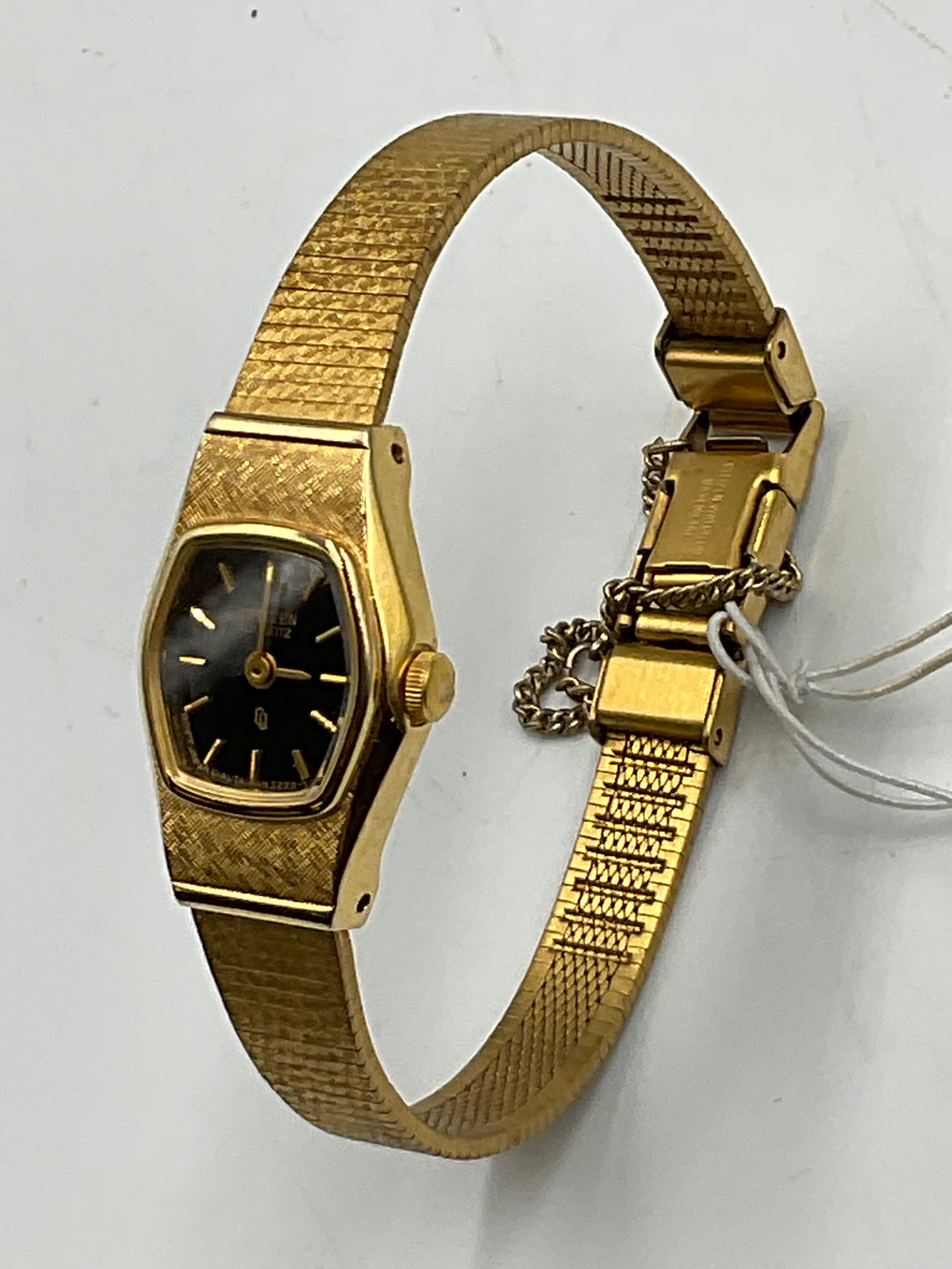 Vintage Citizen Quartz Ladies Gold Tone Watch Black Dial New Battery Working