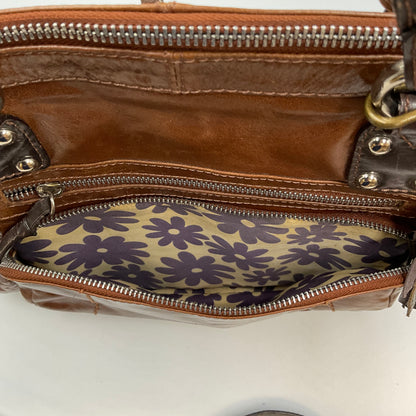Nina Bossi Brown Leather Purse with purple flower pattern inside