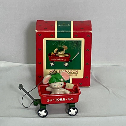 1985 Hallmark Keepsake Ornament Mouse Wagon w/Box