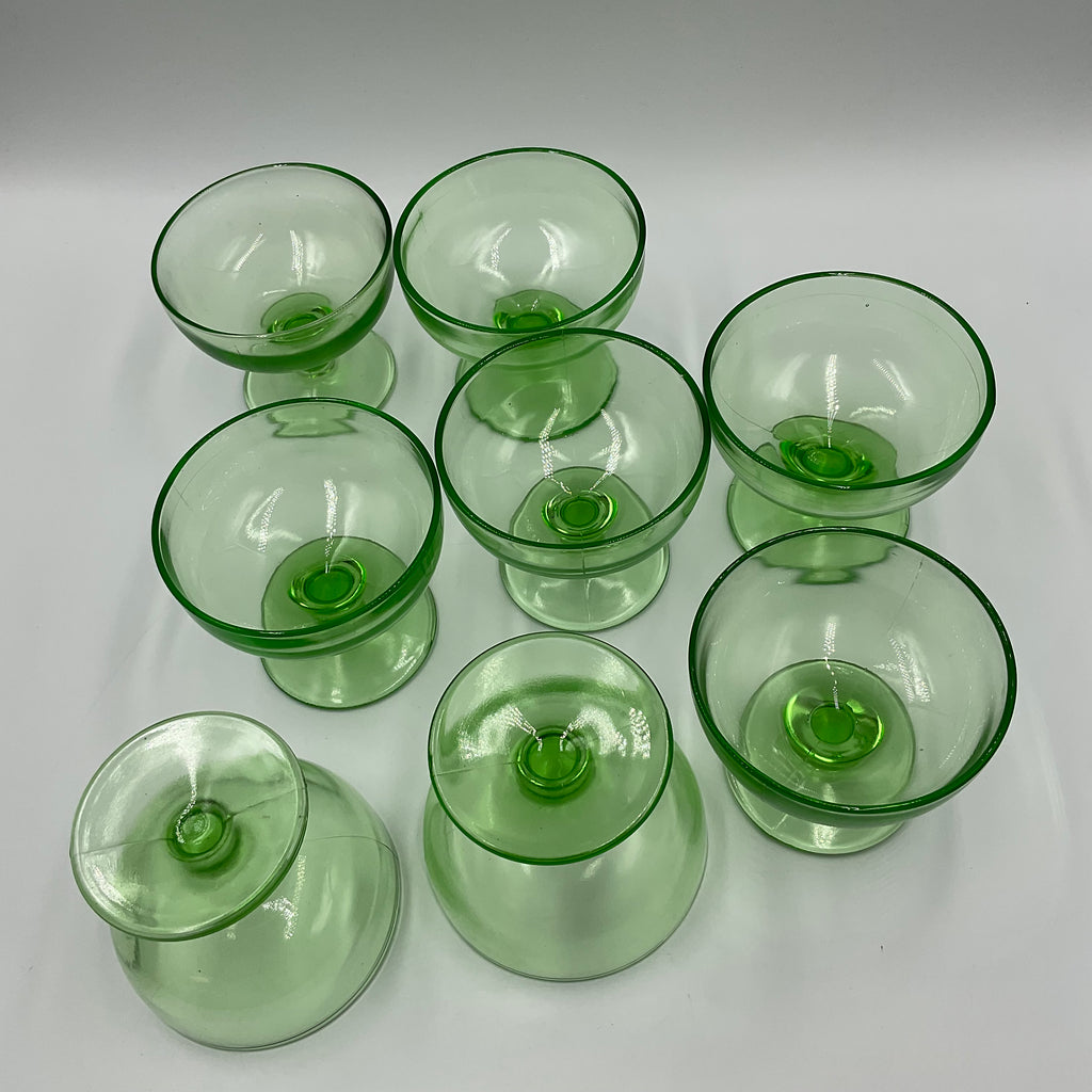 Green Depression Glass Sherbet Cups Set of 8 Unmarked Uranium?