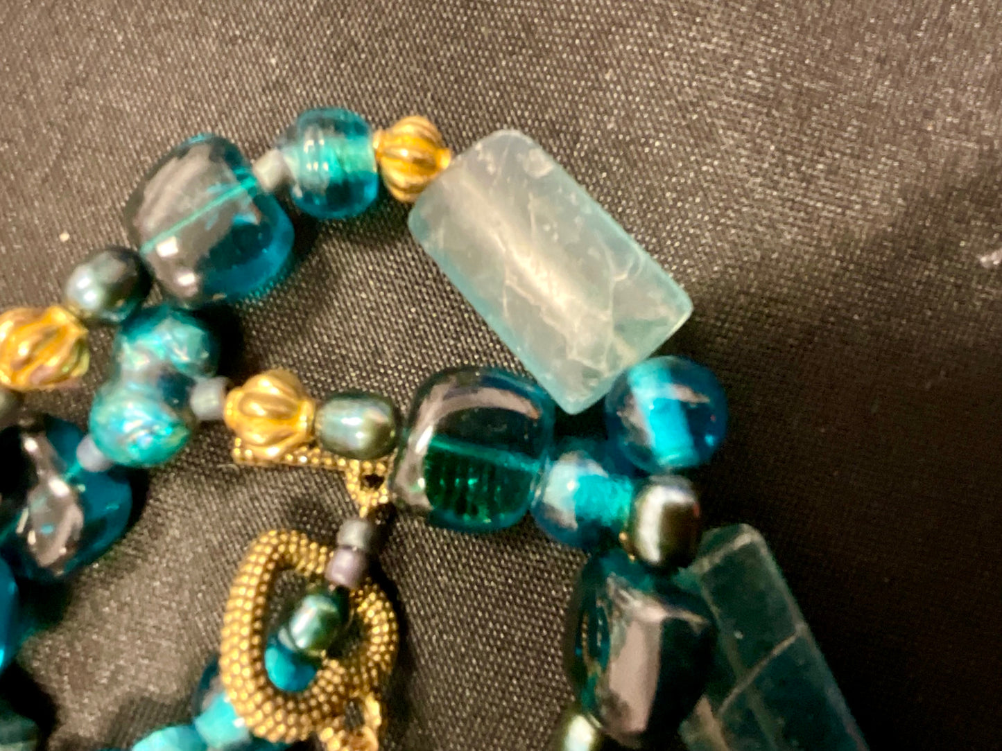 Teal & Blue Glass Beaded Necklace - Vintage Style, Statement Piece
