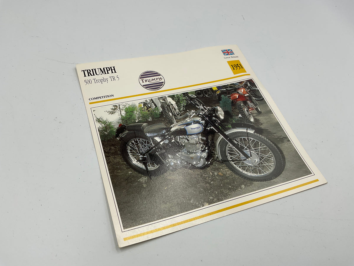 Vintage 1951 Triumph 500 Trophy TR5 Motorcycle Info Card Spec Sheet