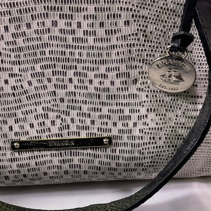 Brahmin Silver and Black Women's Leather Purse Shoulder Bag Faux Snakeskin Design and Metal Accents