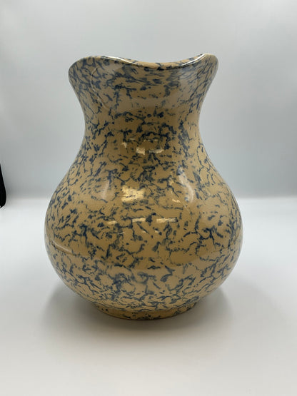 vintage Robinson Ransbottom Pottery Company (R.R.P. Co.) blue spongeware ewer pitcher