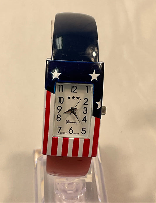 Ladies Quartz American Flag Geneva Watch Bracelet
