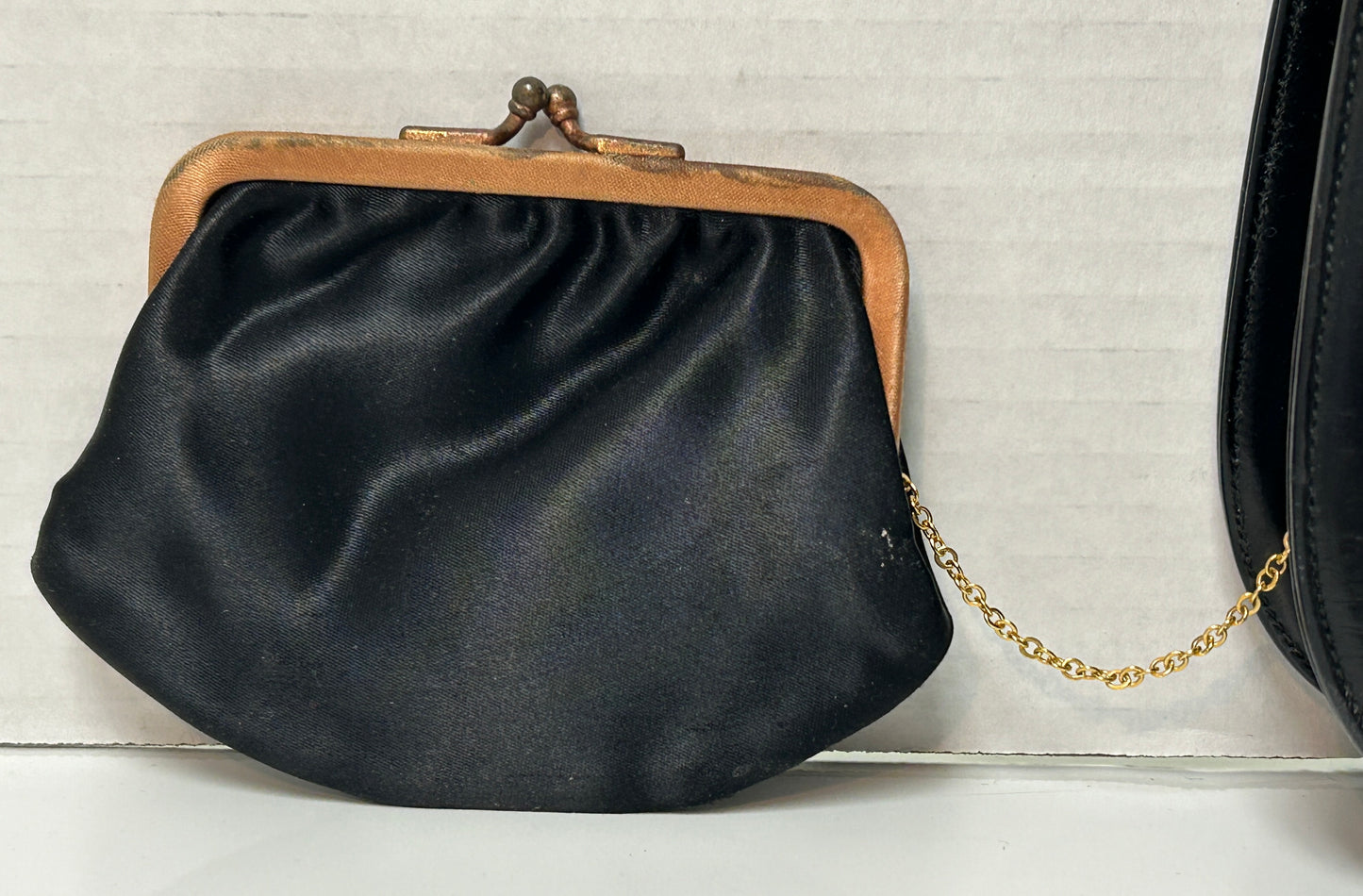 Dorian Vintage 1950s-60s Black Leather Purse Handbag Attached Coin Purse Gold-Tone Hardware