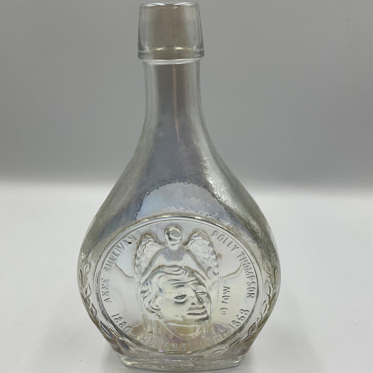 Vintage Wheaton Helen Keller Iridescent Carnival Glass Bottle