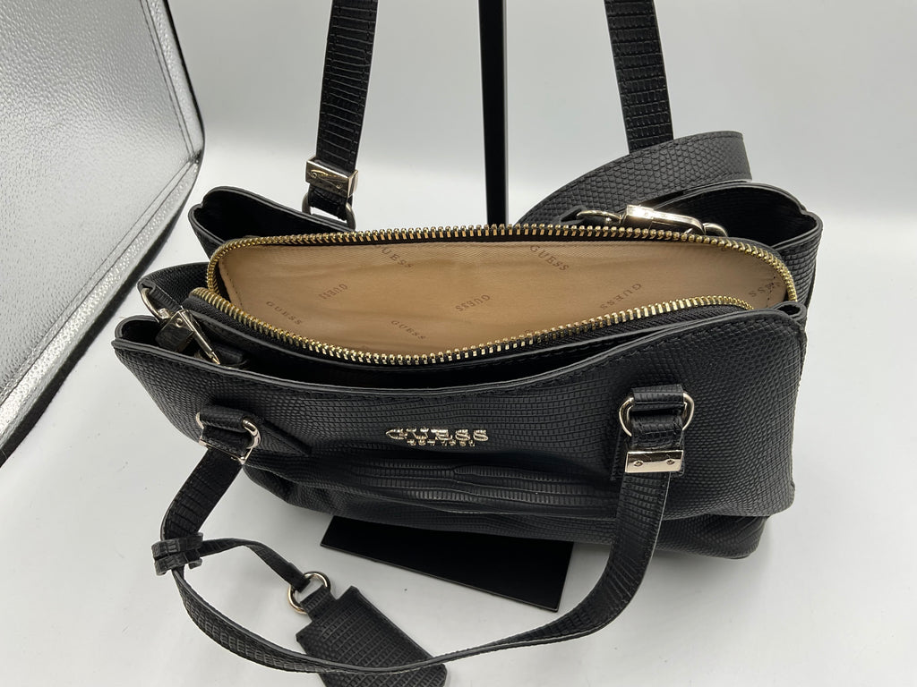 GUESS Lyndi Small Girlfriend Satchel Triple Compartment Lizard Embossed