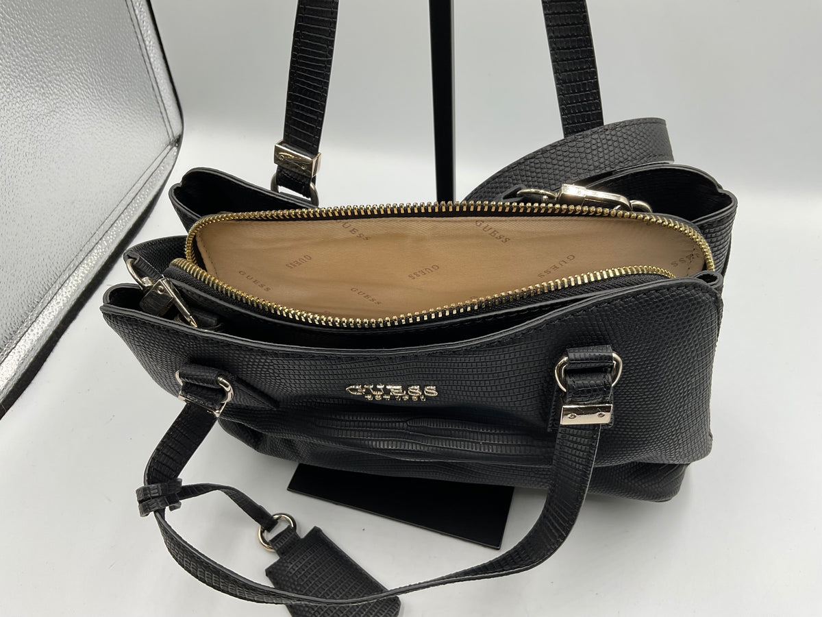 GUESS Lyndi Small Girlfriend Satchel Triple Compartment Lizard Embossed