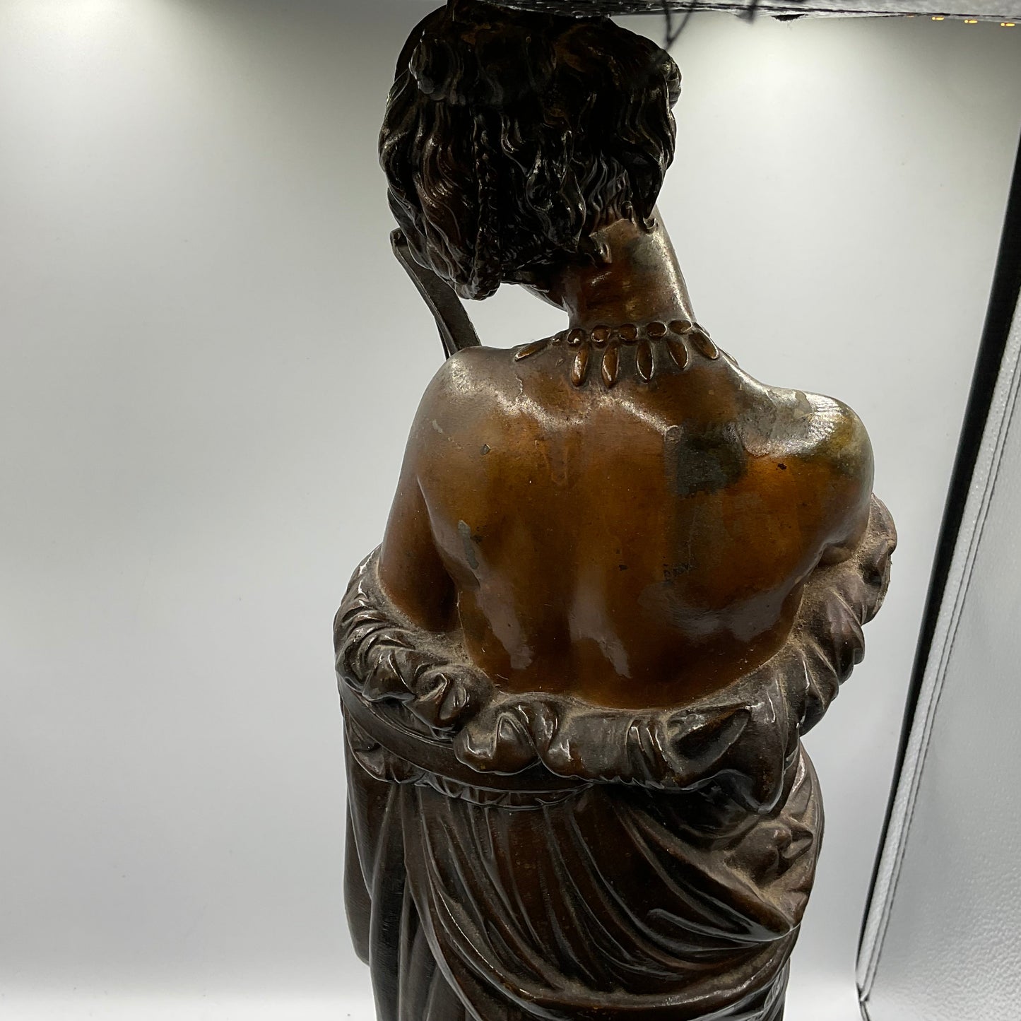 Painted Bronze Neoclassical Sculpture Lady with Lyre