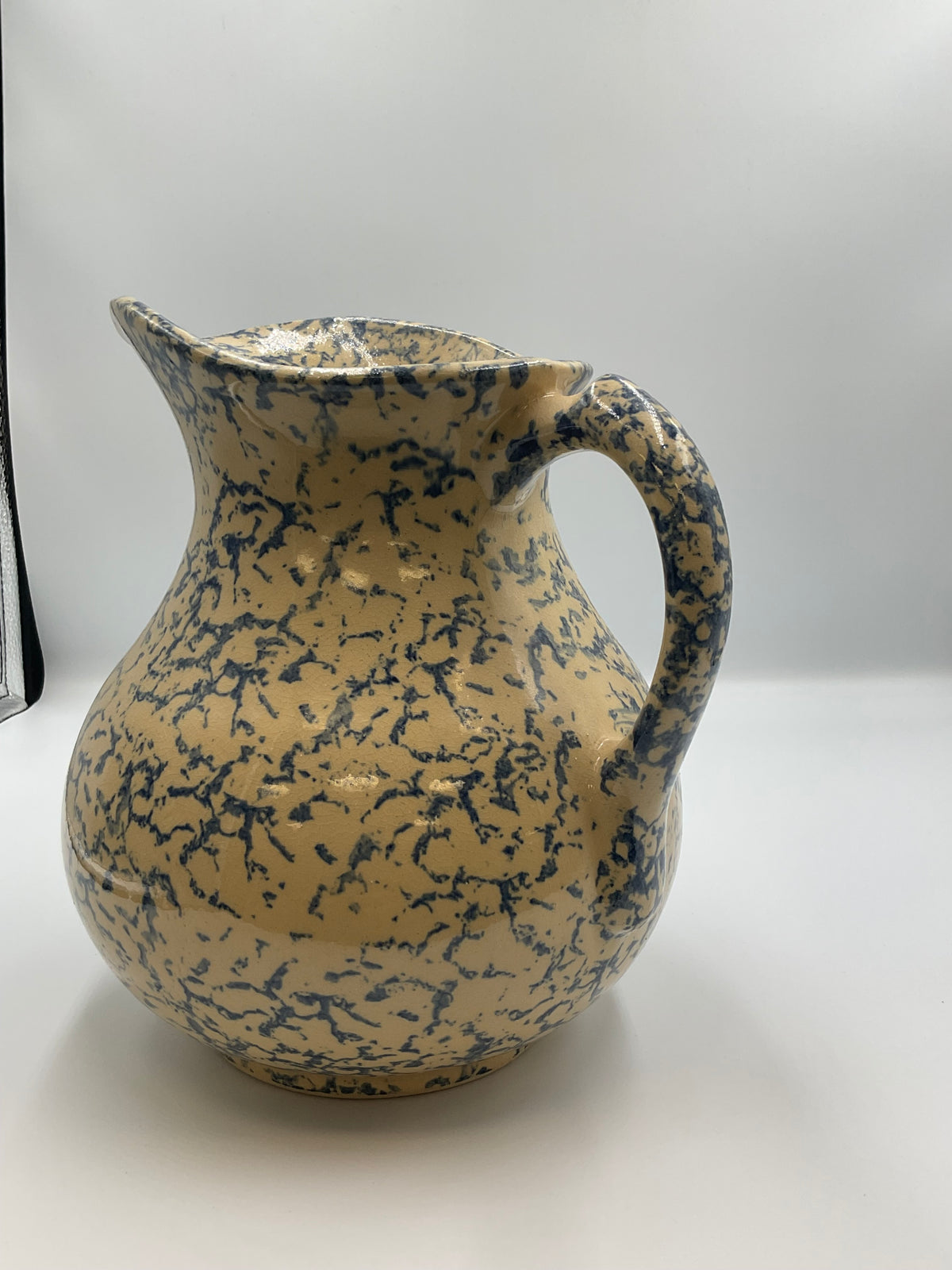 vintage Robinson Ransbottom Pottery Company (R.R.P. Co.) blue spongeware ewer pitcher