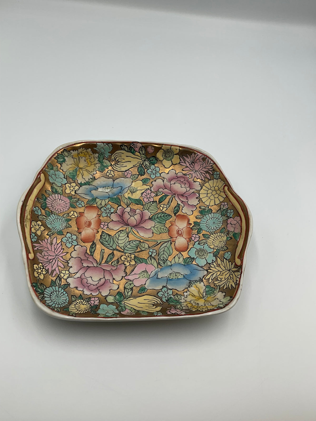 Chinese Famille Rose "Millefleur" (Thousand Flowers) porcelain catchall / vanity tray