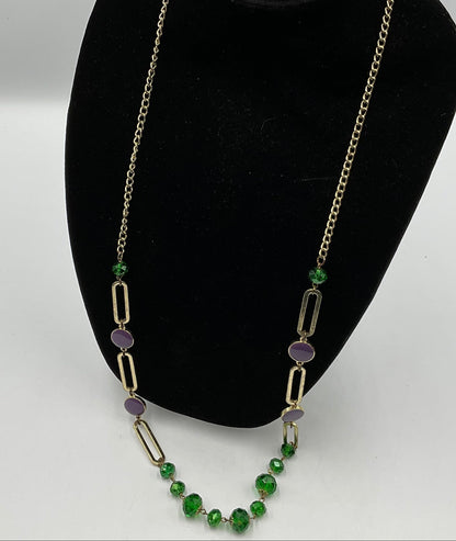 Emerald Green and Amythyst Color Goldtone Necklace Fashion Jewelry