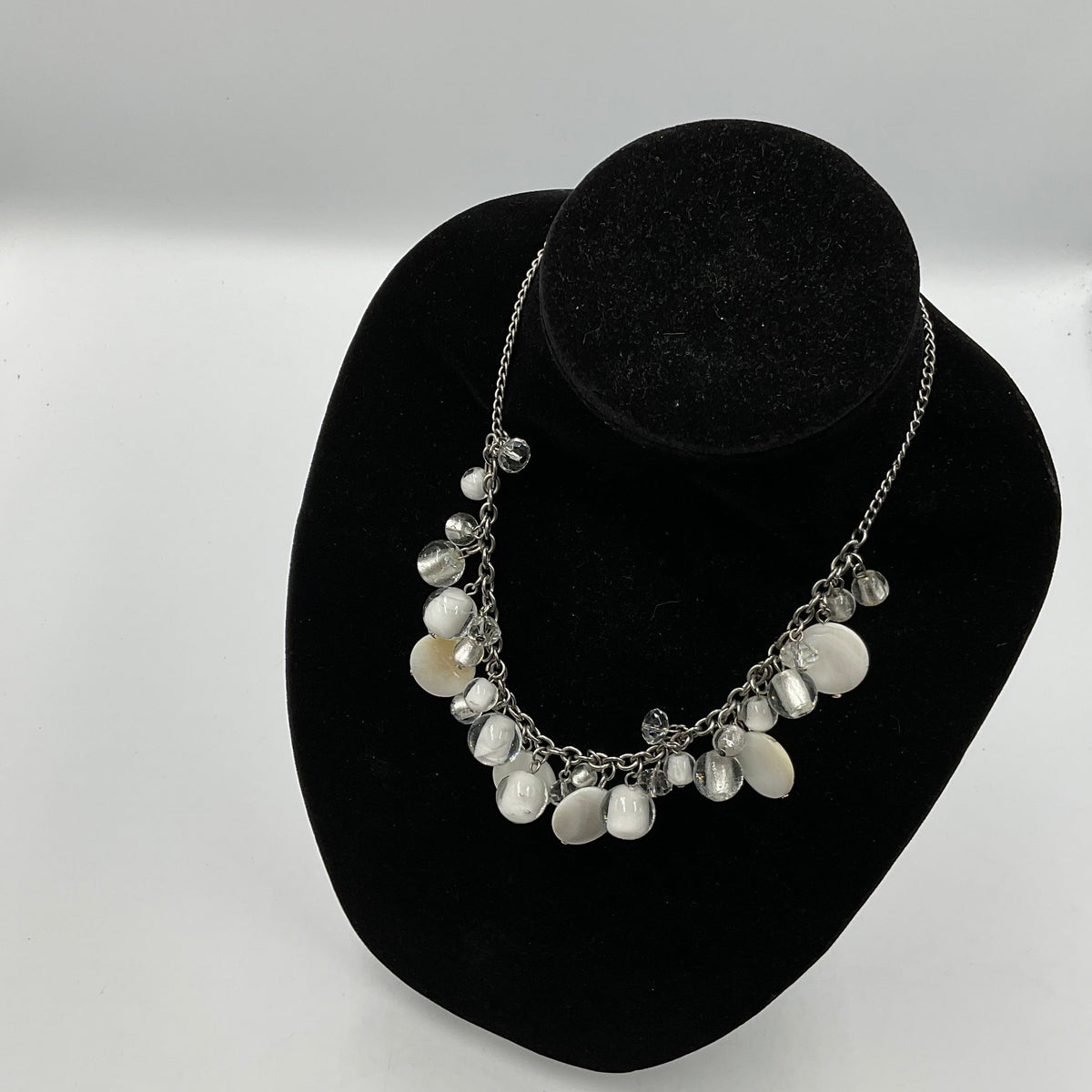 White Stone Beaded Chain Necklace