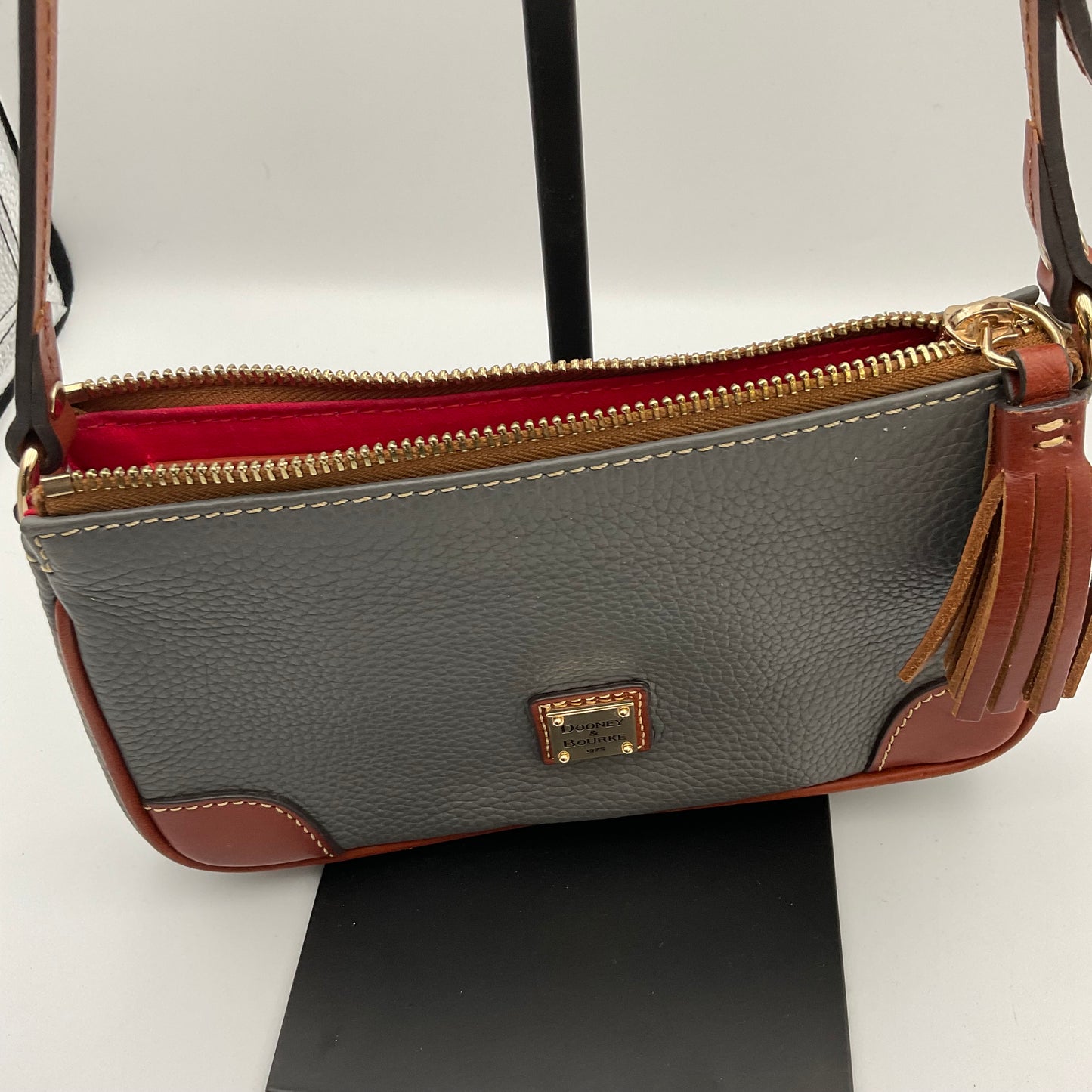 Dooney & Bourke Leather Crossbody Shoulder Bag Small Gray Brown Purse
