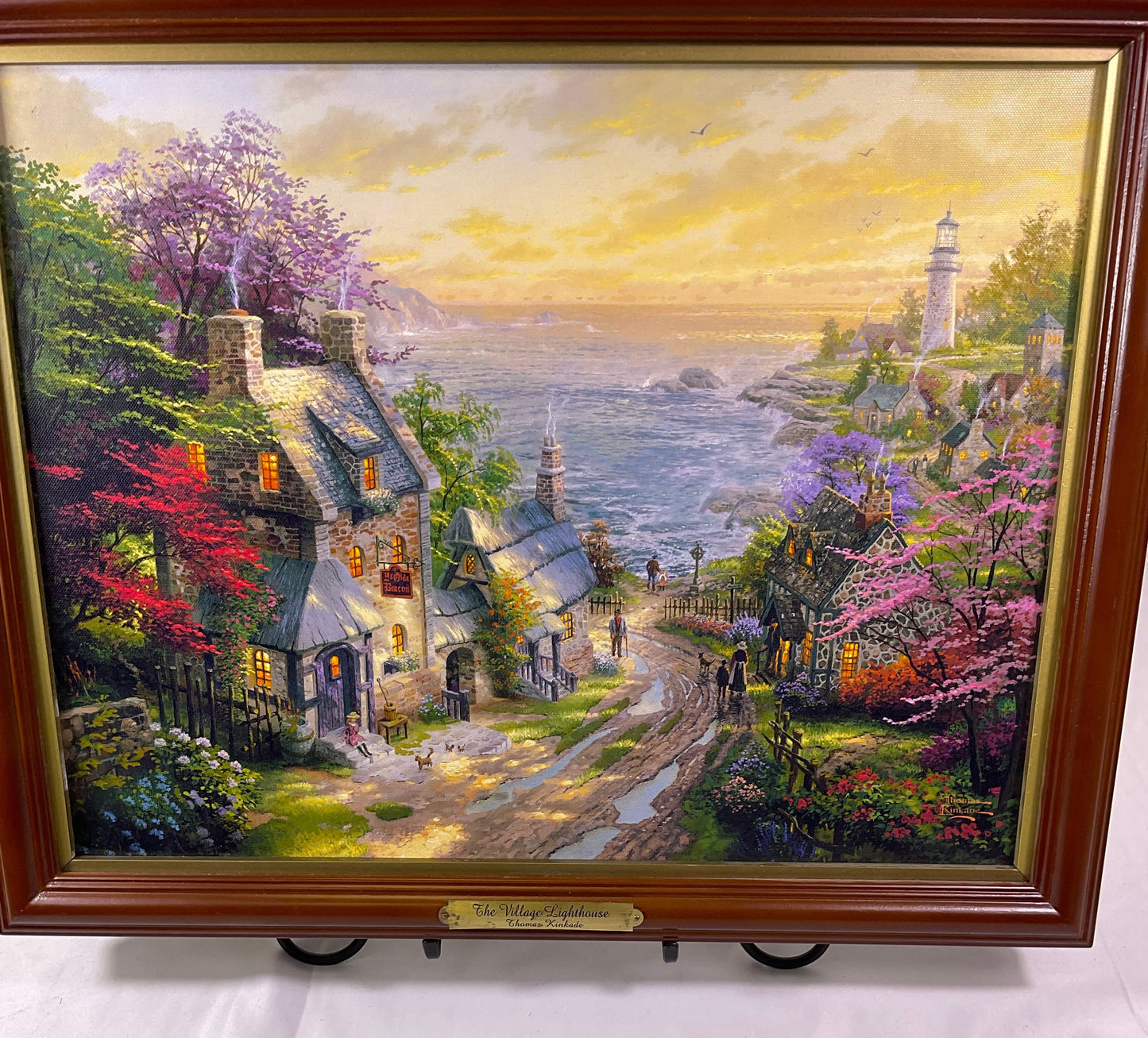 Thomas Kinkade The Village Lighthouse Illuminating Light Up Canvas Print