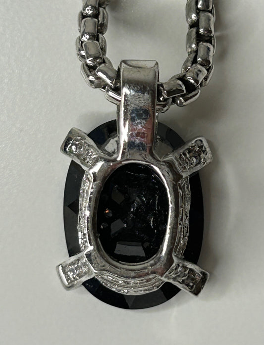 Silver Tone Faux Black Onyx Stone Necklace