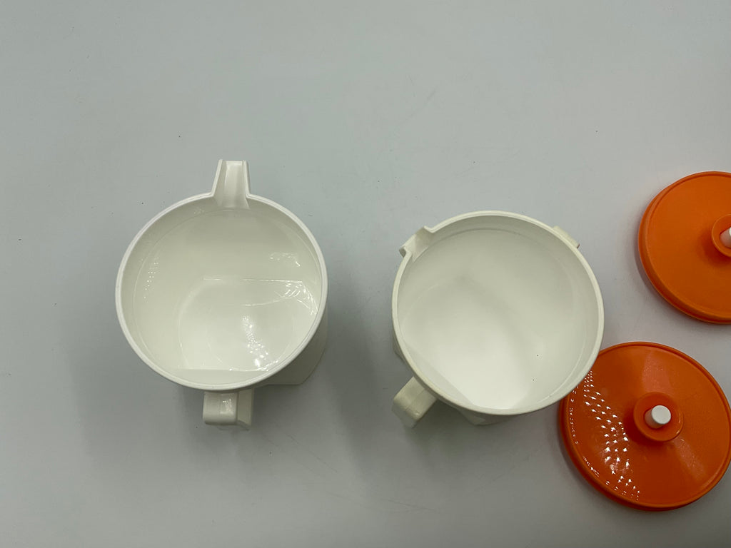 Vintage Tupperware 1414 1415 Sugar Creamer Set Orange Lids Retro