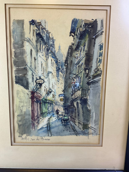 Franz Herbelot Water Color Paris Themed City Street Framed #2