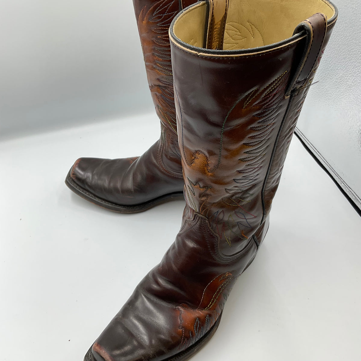 Vintage Wrangler 5630 Men's 9D Brown Leather Eagle Western Cowboy Boots
