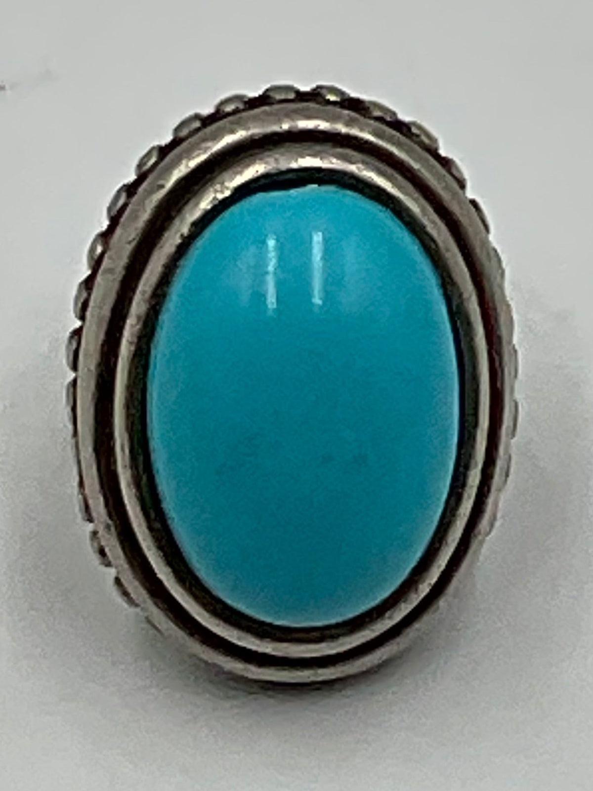 Vintage Southwestern Style Oval Turquoise Color Silver Toned Ring
